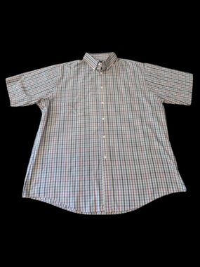 VTG 90s Brittany Bay Blues Plaid SS Button Front & Collar Casual Shirt. Men's XL